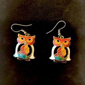Vintage Cloisonné Owl Earrings